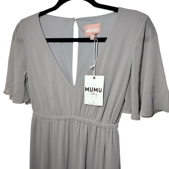 Show Me Your MuMu Dress Emily Empire Dove Grey Chiffon Bridesmaids Women Size XS - Picture 2 of 5